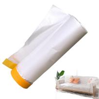Painter Plastic With Tape, Pre-Taped Masking Film,Paint Adhesive Protective Film Roll For Covering Skirting, Cars And Auto Body