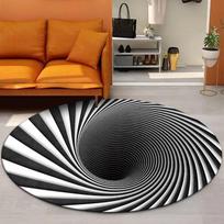 Black White Optical Illusion Spiral Checkerboard Vortex Round Mat Non-slip Carpet Rug for Living Room Home Decoration Carpet 150cm black