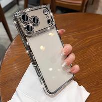 Luxury Bling Crystal Lens Film Phone Case for 11 12 13 14 15 16 17 ProMax Plus Air Clear Shockproof Silicone Bumper Cover iPhone17 Pro