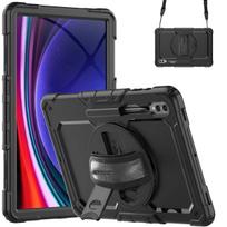 Accezz tvirtas galinis dangtelis su peties dirželiu, skirtas Samsung Galaxy Tab S10 Ultra / Tab S9 Ultra – juodas