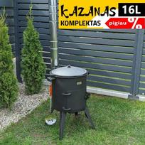 Kazan Mangal Komplektas: Uzbekiškas išdegintas kazanas 16L plokščias dugnas + Krosnelė kazanui + Kiaurasamtis