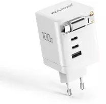 REALPOWER GaN įkroviklis 100W baltas, 100 vatų, 3x Type-C, 1x USB-A