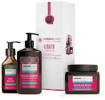 Set Arganicare: Keratin Hair Šampūnas Repairing & maitininantis, 400 ml + Keratin Hair Treatment Kreminis Mask maitininantis & Repairing, 500 ml + Keratin Hair Serum maitininantis & Strengthening, 100 ml