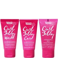 Set Umberto Giannini: Curl Jelly plaukų modeliavimo gelis garbanų apibrėžimui ir pūkų kontrolei, vidutinio fiksavimo, 50 ml + Curl Jelly plaukų šampūnas garbanoms apibrėžti, 50 ml + Curl Jelly plaukų kondicionierius garbanoms apibrėžti, 50 ml