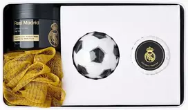 Real Madrid Set : , Soap Bar + , Body Sponge + , Hair Styling Wax, 100 g + , Bath Bomb + , Metal Cup Holder Unisex