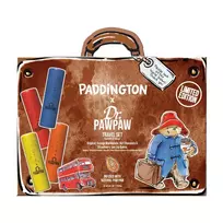Set Dr. PawPaw: Paddington Oranžinis Marmalade Hydrating Lūpų balzamas, 4 g + Paddington Bear Original Balm Vegan Lūpų balzamas, 4 g + Strawberry Jam Hydrating Lūpų balzamas, 4 g + Hot Chocolate Hydrating Lūpų balzamas, 4 g