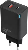 Maxlife MXTC-09-45AC GaN PD QC įkroviklis 1x USB-C 1x USB 45W juodas