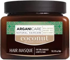 Arganicare Kokoso plaukų priežiūros kreminė kaukė drėkinanti ir maitinanti, skirta naudoti kas savaitę, 500 ml