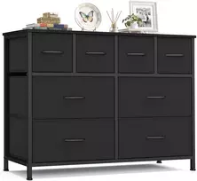 Songmics Komoda su 8 medžiaginiais stalčiais ir metaliniu rėmu, juoda, 98,7 x 30 x 74,7 cm