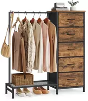 Songmics Komoda su 5 medžiaginiais stalčiais ir drabužių skersiniu, ruda 96,2 × 30 × 117,7 cm