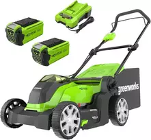 Greenworks akumuliatorinė vejapjovė 41 cm su 2 × 40 V 2 Ah akumuliatoriais G40LM41K2XF