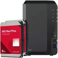 Serveris Synology DS223 16 TB WD Raudona Plus NAS rinkinys NAS, įskaitant 2 x 8 TB WD Raudona Plus 3,5 colio SATA kietąjį diską