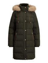 Lauren Ralph Lauren - Faux-Fur-Trim Hooded Down Coat - Paminkštinta striukė - Žalia