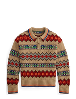 Polo Ralph Lauren - Fair Isle Wool-Blend Polo-Collar Sweater - Polo marškinėliai ilgomis rankovėmis - Smėlio