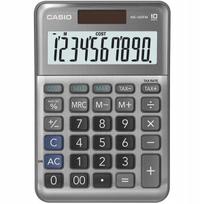 Skaičiuotuvas CASIO MS-100FM su valiutų perskaičiavimo, procentų ir PVM funkcijomis