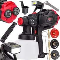 Red Technic Elektrinis dažų purkštuvas, HVLP technologija, automobiliams, medienos apdirbimui, DIY projektams, 650W, 1.2L bakas, su 3 antgaliais