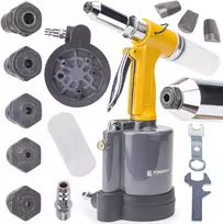 Powermat Pneumatinis kniediklis, 2.4 - 6.4 mm, pop kniedėms, aliuminiui, plienui, variui, pramoninis kniedijimo įrankis, tvirtinimo įrankis