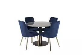 Valgomojo komplektas stalas Estelle su 4 kėdėmis Velvet Deluxe