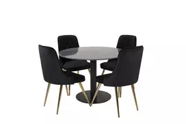 Valgomojo komplektas stalas Estelle su 4 kėdėmis Velvet Deluxe