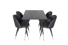 Dipp Valgomojo stalas - 120 cm - Juoda fanera - Juodos kojos w. Žalvarinis dip + Velvet valgomojo kėdė su. Dygsniai - PU - Juoda / Juoda_4