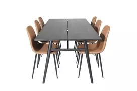 Valgomojo stalas Sleek (išskleidžiamas), Juoda, 195x95cm+6 kėdės Polar, Ruda/Juoda