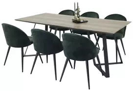 Marina Valgomojo stalas, pilka/juoda + kėdės 6 vnt., žalia