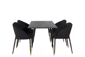 Dipp Valgomojo stalas - 120 cm - Juoda fanera - Juodos kojos w. Valgomojo kėdė iš žalvario+Arch – riešutmedžio kojos – juodas audinys_4