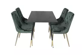 Valgomojo stalas Dipp, Juoda + 4 kėdės Velvet Deluxe, Žalia