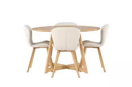 Valgomojo stalas Yakidon, Ąžuolo MDF + 4 kėdės Lilja Ąžuolo/Beige