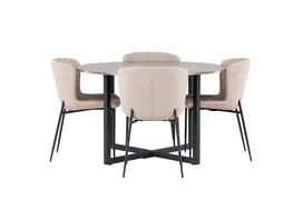 Valgomojo stalas Durango, Juoda/Riešuto+4 kėdės Modesto, Juoda/Beige Boucle