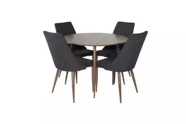 Plaza Apvalus stalas 100 cm, ruda + Leone Valgomojo kėdė 4 vnt., juoda
