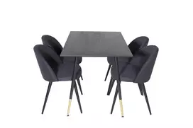 Dipp Valgomojo stalas - 120 cm - Juoda fanera - Juodos kojos w. Žalvaris + Velvet Dining Chiar - Juodos kojos - Juodas audinys_4