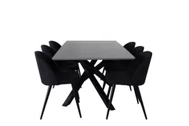Valgomojo stalas Piazza, Juoda/Pilka+6 kėdės Velvet, Juoda