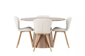 Lanzo valgomojo stalas φ120 - natūralus / natūralus MDF + Lilja valgomojo kėdė - Oaklook / smėlio spalvos audinys _4