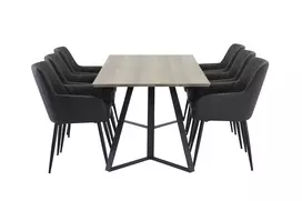 Marina Valgomojo stalas, 180*90*H75, pilka/juoda + Comfort Valgomojo kėdė 2 vnt., juoda