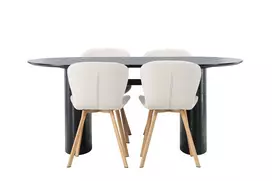 Valgomojo stalas Isolde 180*75 - Juodas / Juodas MDF + Valgomojo kėdė Lilja - Oaklook / Beige audinys _4