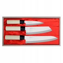 Satake Megumi 3 dalių peilių rinkinys: šefo, santoku ir universalus peilis (420J2 plienas)