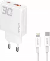 „Dudao“ A30EUL GaN įkroviklis, 1x USB-A, 1x USB-C, 30 W, baltas