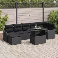 Sodo Sofų Rinkinys su pagalve 8 pcs Juoda Poli ratanas