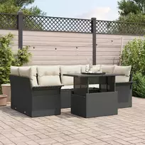 Sodo Sofų Rinkinys su pagalve 7 pcs Juoda Poli ratanas
