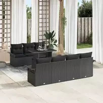 Sodo Sofų Rinkinys su pagalve 8 pcs Juoda Poli ratanas