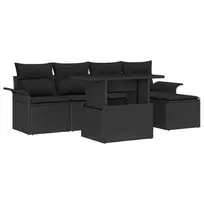 Sodo Sofų Rinkinys su pagalve 6 pcs Juoda Poli ratanas