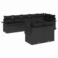 Sodo Sofų Rinkinys su pagalve 9 pcs Juoda Poli ratanas