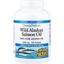 Natural Factors, Omega Factors®, laukinių Aliaskos lašišų aliejus, 1000 mg, 180 minkštųjų kapsulių