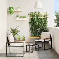Baldų komplektai 3 pcs Juoda ir kreminė balta Ratanas