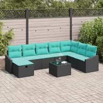 Sodo Sofų Rinkinys su pagalve 9 pcs Juoda Poli ratanas