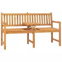 Trivietis sodo suoliukas su staliuku, 150cm, tikmedžio masyvas
