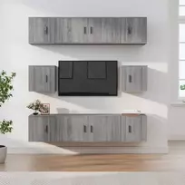 TV spintelių komplektas, 8 dalių, pilkas ąžuolo, mediena
