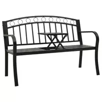 Sodo suoliukas su staliuku, juodos spalvos, 120cm, plienas