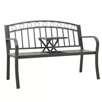 Sodo suoliukas su staliuku, pilkos spalvos, 120cm, plienas